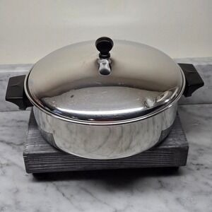 Vintage Revere Ware Patriot Ware Stainless Steel Stock Pot Dutch Oven w Dome Lid